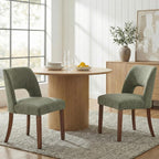 keoni Wooden Dining Chairs Set of 4, Mid Century Modern Upholstered Dining Room Chairs with Rubberwood Legs, Fabric Farmhouse Kitchen Chairs with Foot Pegs for Dining Room, Green