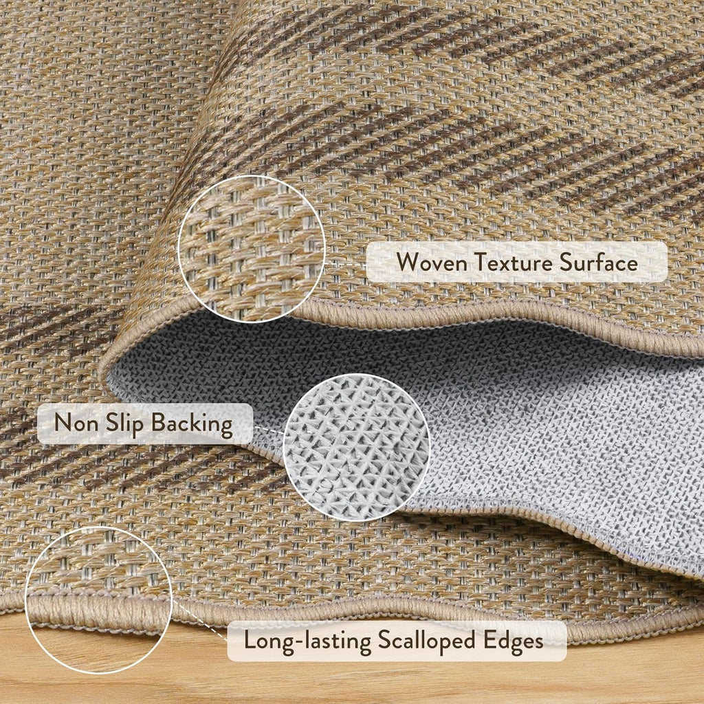 LIVEBOX Scalloped Easy Jute 2x5 Runner Kitchen Rug, Washable Non Slip Tan Rugs for Entryway Hallway, Indoor Outdoor Rug Geometric Farmhouse Carpet Door Mat Runners for Porch Bedroom Laundry Room