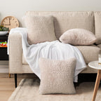 PAVILIA Fluffy Cream Ivory Throw Pillow Covers, Decorative Accent Pillow Cases for Bed Sofa Couch, Soft Faux Fur Cushion Cover, Square Sherpa Pillowcases, Home Room Decor, Beige, 18x18 Set of 2