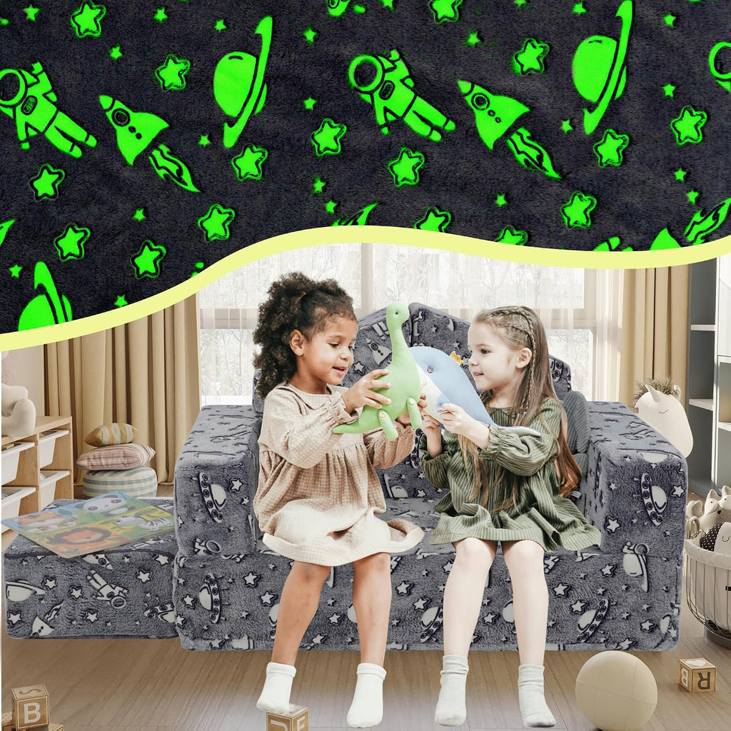 Kids Play Couch,3 in 1 Modular Toddler Sofa Glow in The Dark, Imaginative Foam Play Couch for Toddler and Baby, Convertible Kids Sofa for Playroom & Bedroom, Spacecraft