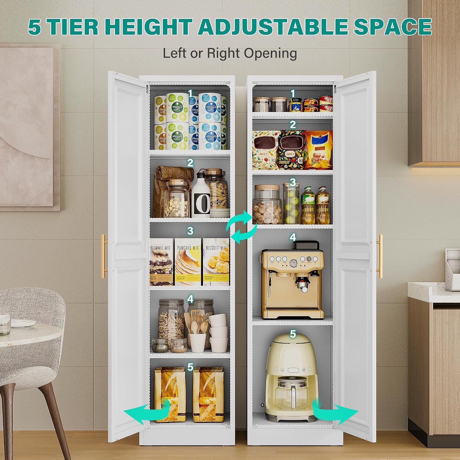 SISESOL 71" Tall Narrow Storage Cabinet with 1 Door and 5 Shelves,Slim Kitchen Pantry Cabinet,White Metal Bathroom Cabinets,Large Cupboard for Home,Kitchen,Laundry,Bathroom
