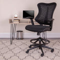 Flash Furniture Waylon High Back Designer Black Mesh Drafting Chair with LeatherSoft Sides and Adjustable Arms