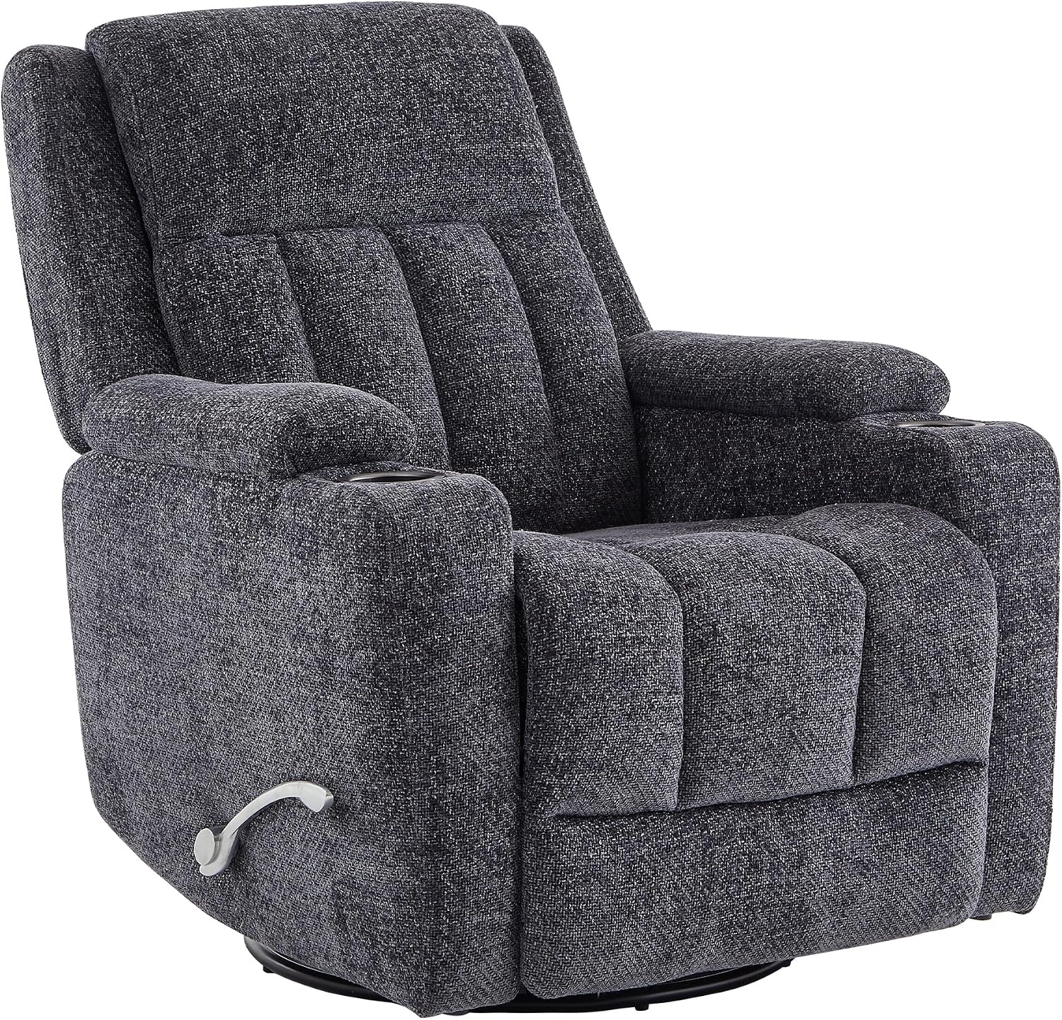 Swivel Rocker Recliner Chair with Dual Cup Holders, 360° Glider Rocking Nursery Armchair, Overstuffed Ergonomic Chenille Reclining Sofa for Living Room, Theater, Gaming, 360 lbs Capacity, Dark Grey