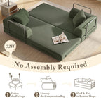 Cloud Boneless Couch Futon Sofa Bed, 5-in-1 Convertible Sofa Bed Pull Out Couch Sleeper Sofa Compressed Loveseat, 70" High-Density Sponge & Corduroy Fabric Futon Daybed for Living Room Bedroom(Green)