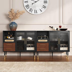 ARTPOWER 48" Coffee Bar Cabinet with Wine Racks and Drawers, Modern Buffet Sideboard with Pull-Out Wine Storage, Liquor Bar Cart for Kitchen, Dining Room, Living Room (Black)