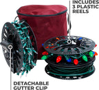 612 Vermont Christmas Light Storage Reel Holder with Installation Clip, Polyester Zip up Bag, Organizes up to 150 Foot of Mini Lights