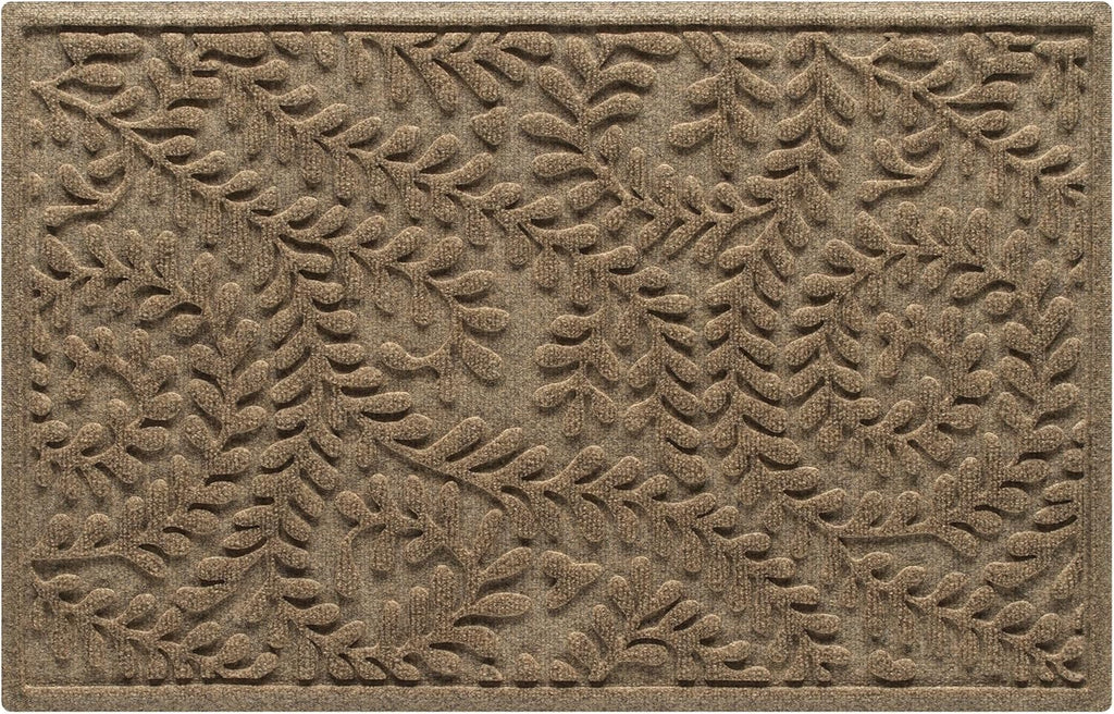 WaterHog Boxwood Front Door Mat Indoor Outdoor Entrance, Absorbent All-Weather Doormat with Non-Slip Rubber Backing, Dirt & Moisture Trapper, Low Profile & Easy Clean, Made in USA, 23"x36" Camel