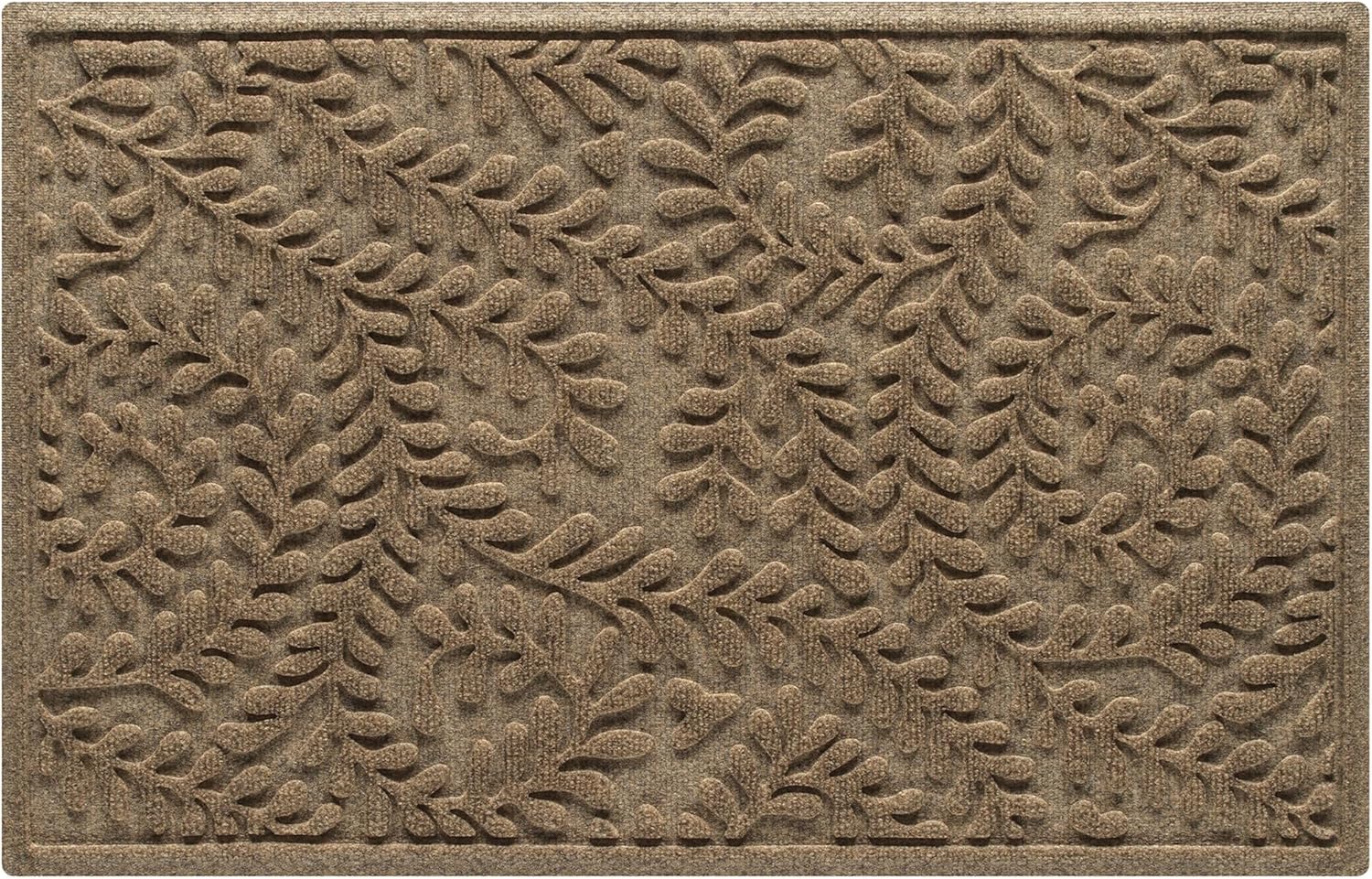 WaterHog Boxwood Front Door Mat Indoor Outdoor Entrance, Absorbent All-Weather Doormat with Non-Slip Rubber Backing, Dirt & Moisture Trapper, Low Profile & Easy Clean, Made in USA, 23"x36" Camel
