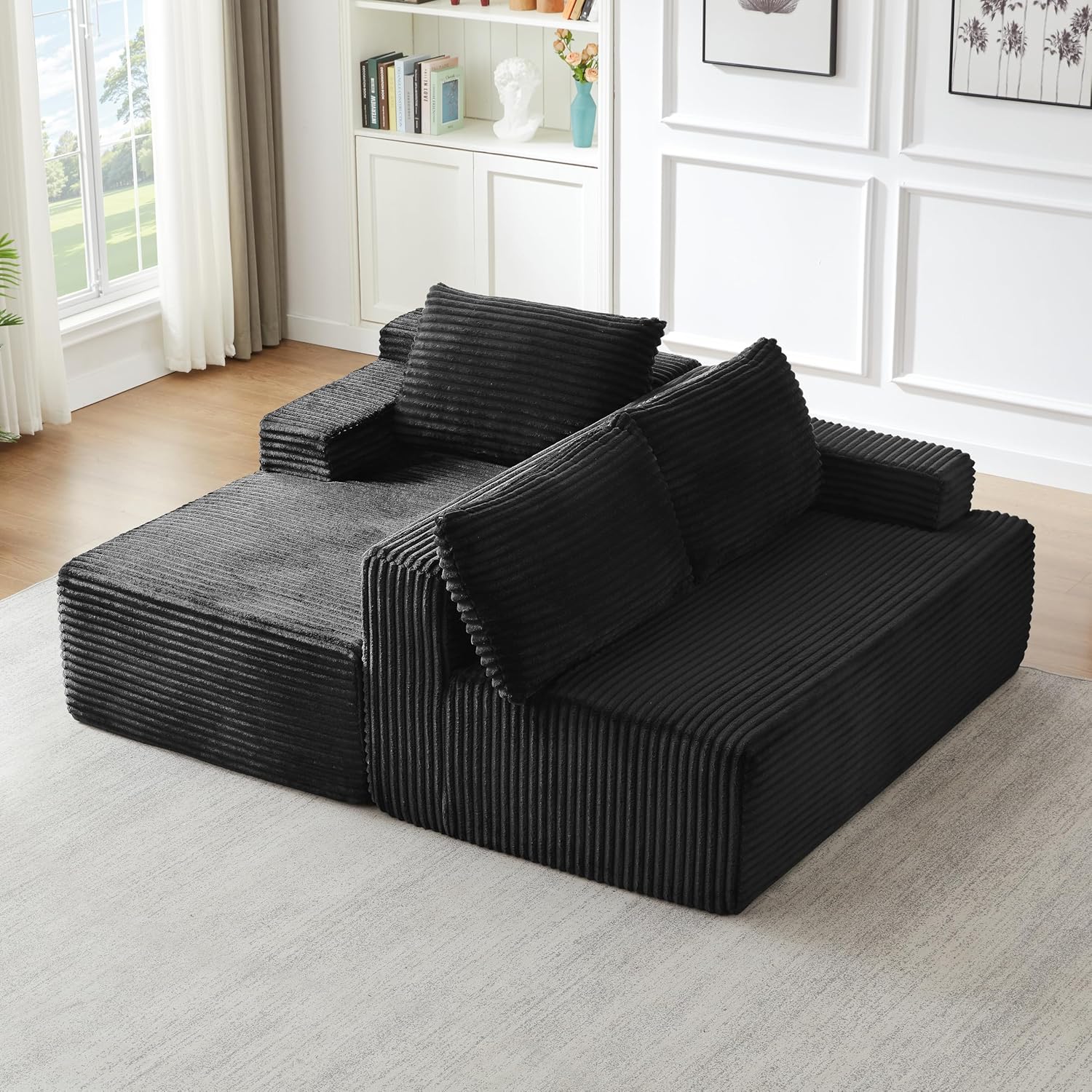 96" L Shaped Cloud Sectional Couch with Chaise, Deep Seat Modular Sectional Sofa Corduroy Memory Foam Sofa Boneless Couches for Living Room Bedroom, No Assembly Required | Breathable material