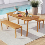 Tangkula Acacia Wood Outdoor Bench, 47" 2-Person Patio Dining Bench with Slatted Seat, Backless Wooden Entryway Bench, Farmhouse Indoor Outdoor Bench for Garden, Poolside, Deck & Park (2,Natural)