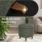 Homepop Home Decor | Upholstered Round Tufted Foot Rest Ottoman | Ottoman with Storage for Living Room & Bedroom | Decorative Home Furniture, Green Clover Fabric
