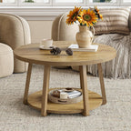 LITTLE TREE Round Coffee Table, 2-Tier Center Table with Storage | Wooden Legs, 31.5 Dia. x 19.6 H Inches, Easy Assembly, Circle Coffee Tables for Living Room, Bedroom