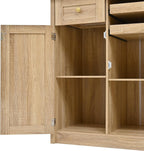 Farmhouse Freestanding Buffet with Hutch, Tall Kitchen Pantry with Wine Rack and Adjustable Shelves,for Dining Room (Natural-W)
