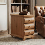 Solid Wood End Table, 3 Drawers Narrow Sofa Side Table with Finished Back, Rustic Slim Nightstand Bedside Table for Bedroom, Living Room, Small Space