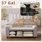 48" Ottoman with Storage, Tufted Storage Ottoman Bench, Convenient Living Room Fabrics Bench Seat, Entryway Shoe Benches with Inner Zipper & Arm, Rivetless Upholstered Window Seat Ottomans, Light Grey