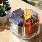 Tea Organizer - Clear Acrylic Tea Bag & Sugar Packet Holder for Pantry, Cabinet, Countertop & Coffee Station