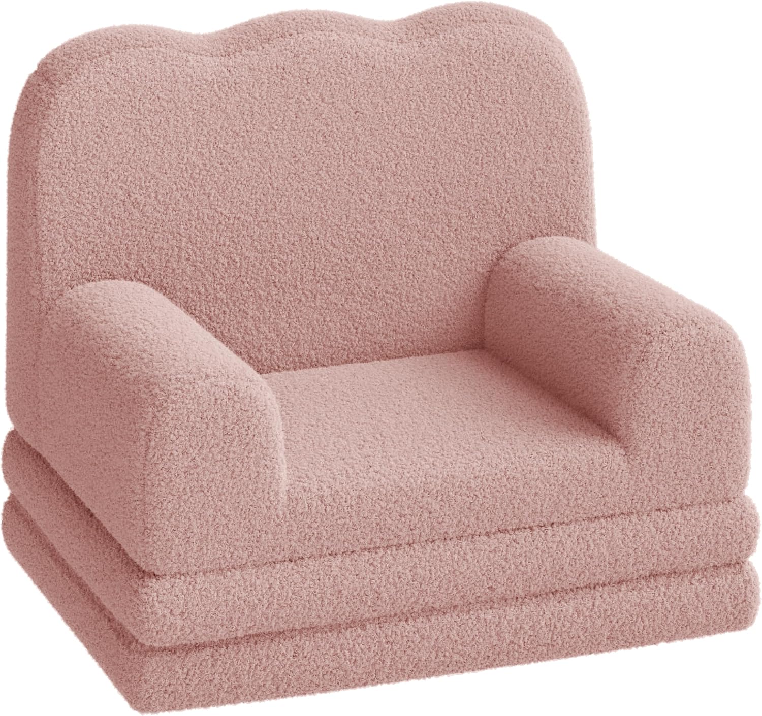 IDEALHOUSE Kids Couch, 2-in-1 Convertible Teddy Fleece Fabric Toddler Sofa Chair, Soft Fold Out Couch Lounger for Kids, Comfy Children's Sofa Bed for Playroom, Nursery, Birthday Gift, Pink