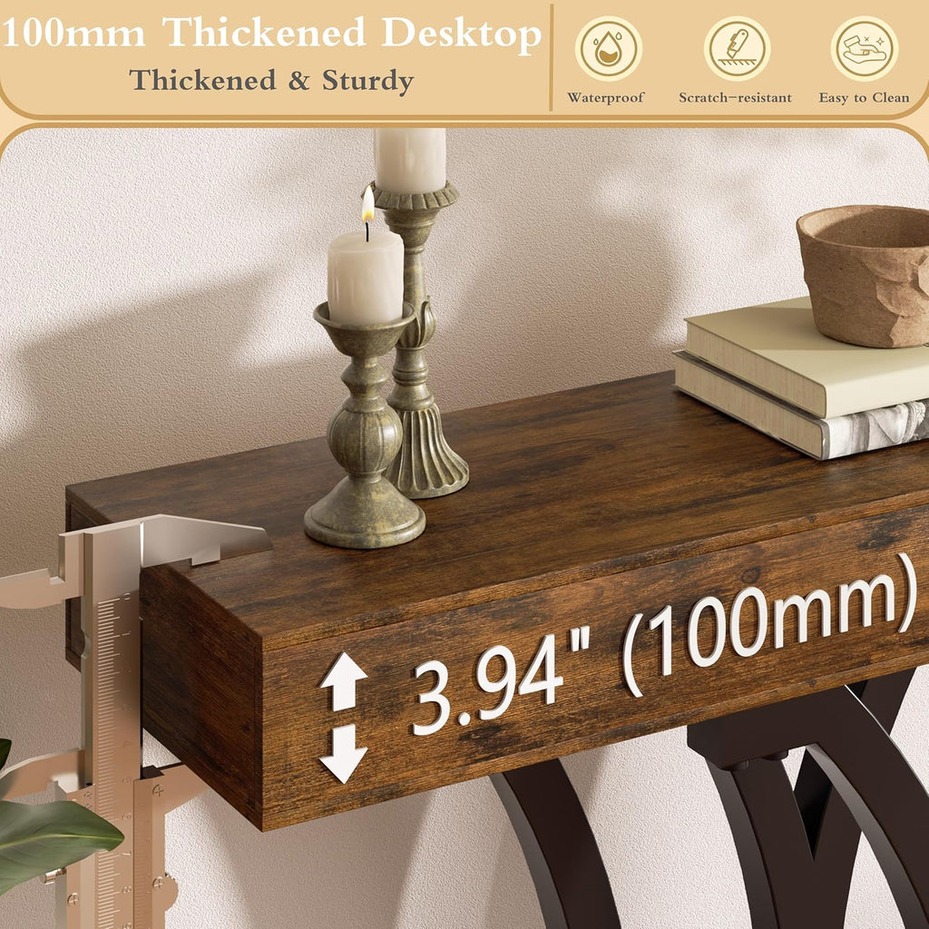 JUSTOGO 43.3" Console Table for Entryway, Industrial Sofa Table Entryway Table, Narrow Wood Accent Tables X-Shaped Metal Hallway Table for Living Room, Small Spaces, Entrance, Foyer, Rustic Brown