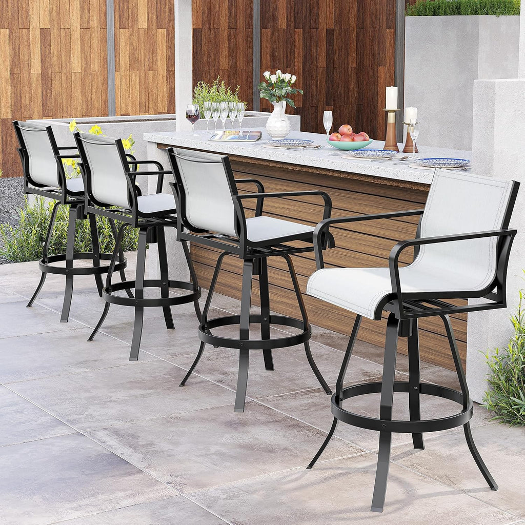 Pellebant 30" Outdoor Bar Stools 6 Pcs, Swivel Bar Height Chairs with Sunbrella Fabric & Aluminum Frame, Rust-Proof Patio Barstools for Outside, Augustine Oyster