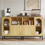 Einhomn Sideboard Buffet Cabinet with Fluted Glass Doors and Adjustable Shelf, Wood Modern Accent Cabinet with Storage for Kitchen, Living Room, Entryway, Natural
