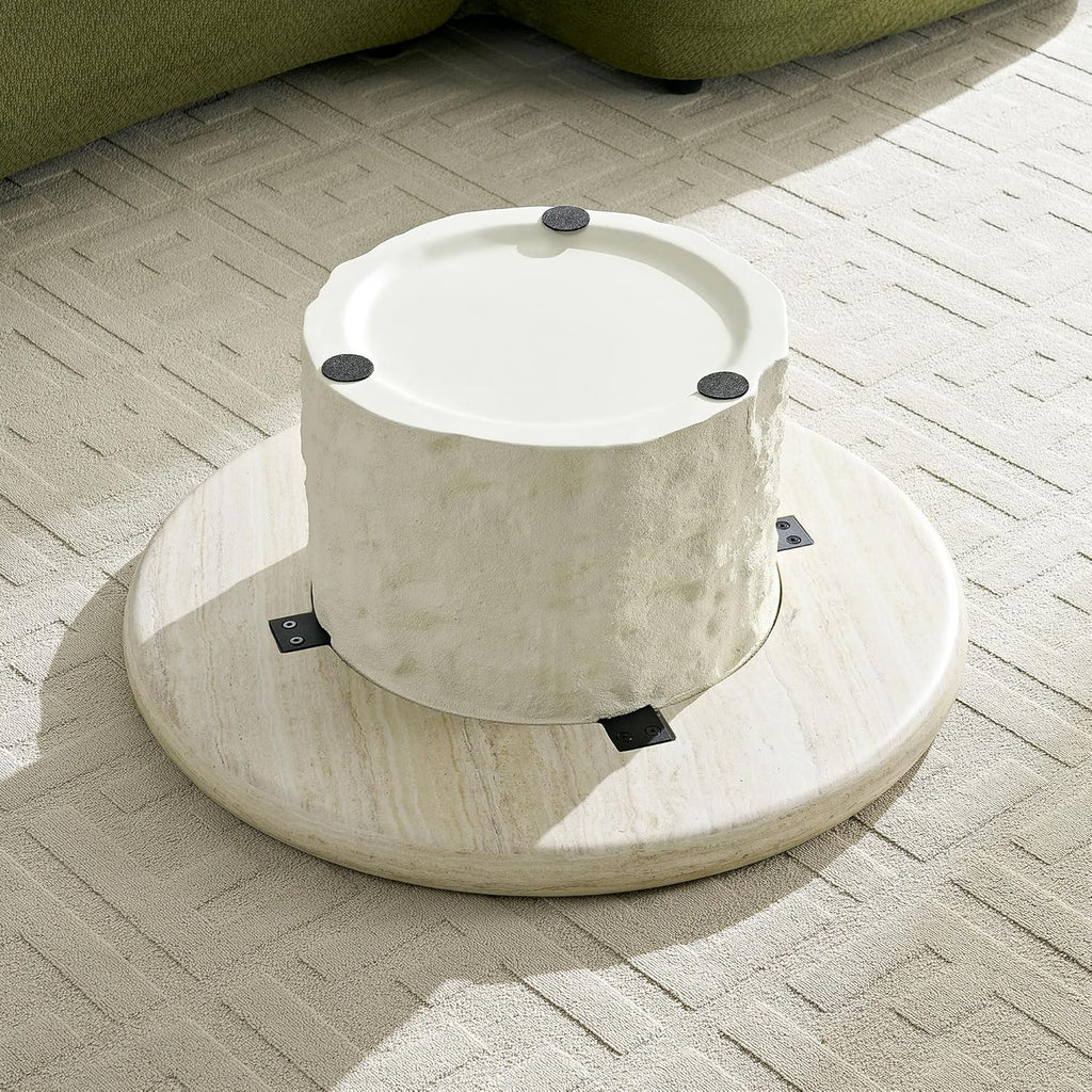 Two Fiberglass Round Coffee Table,15.75''+35.04'' Modern Design Round Side Table Center Coffee Table for Living Room,Office,Beige