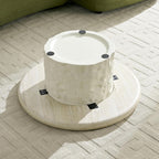 Two Fiberglass Round Coffee Table,15.75''+35.04'' Modern Design Round Side Table Center Coffee Table for Living Room,Office,Beige
