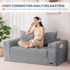 MAXYOYO Convertible Sofa Bed, 2 in 1 Folding Couch Bed for Small Space, Pull Out Loveseat Sofa Couch with Large Back Pillow, Plush Faux Fabric Lounge Couch for Living Room, Apartment, Grey