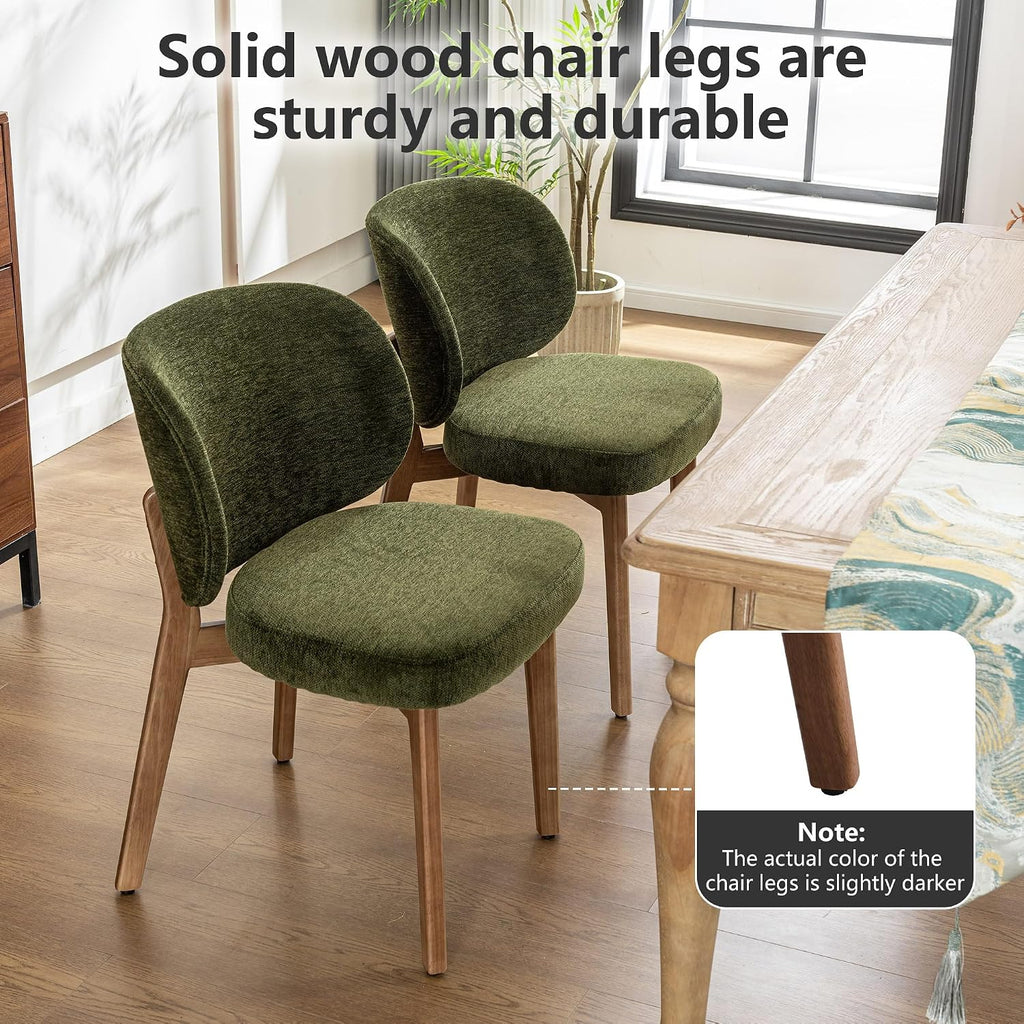 YOUNIKE Dining Chair with High Back Set of 8 Mid Century Modern Kitchen Chair Boucle Fabric Upholstered Armless Accent Chair 20" Wide Padded Seat with Wooden Legs for Living Room Bedroom Olive Green