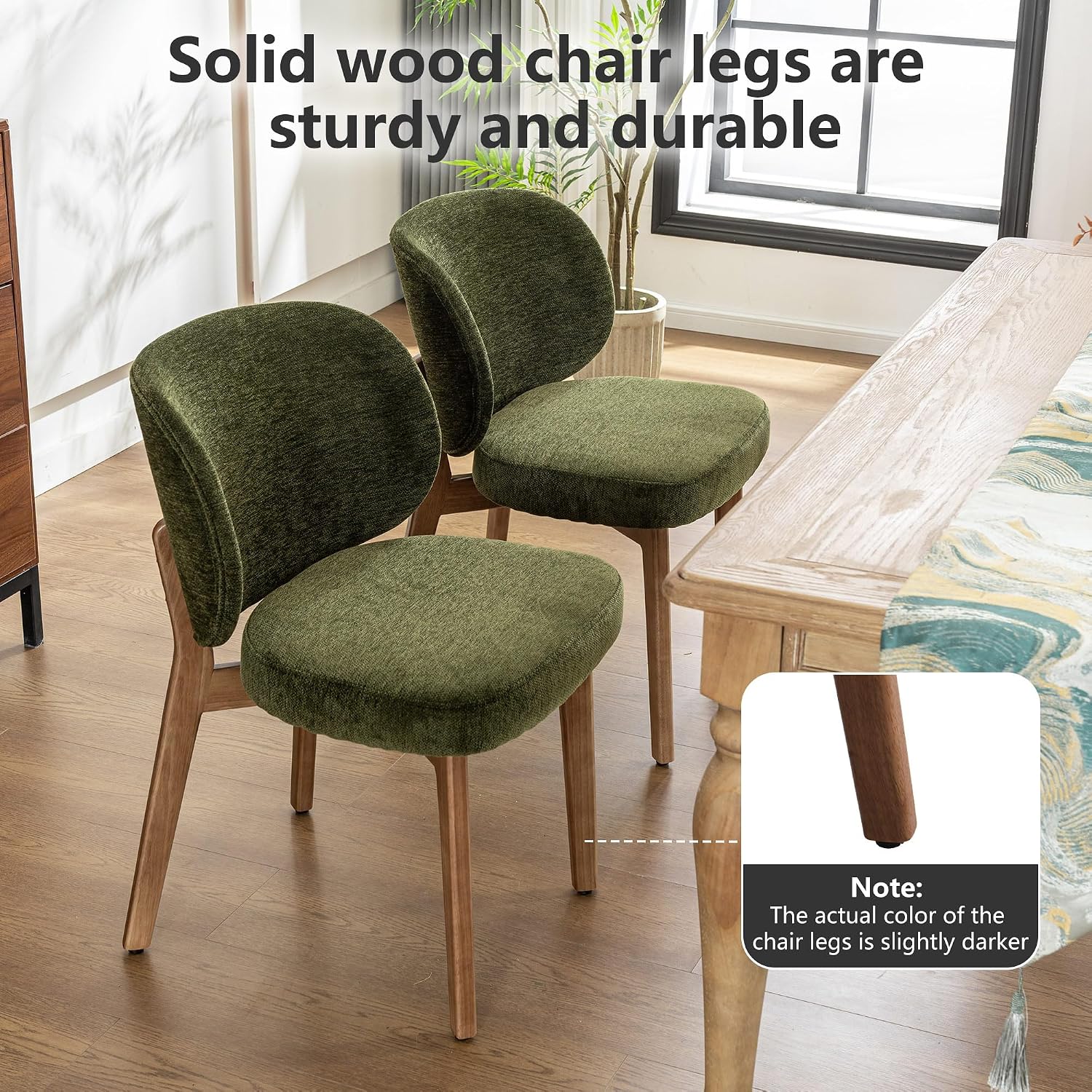 YOUNIKE Dining Chair with High Back Set of 8 Mid Century Modern Kitchen Chair Boucle Fabric Upholstered Armless Accent Chair 20" Wide Padded Seat with Wooden Legs for Living Room Bedroom Olive Green