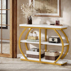 Tribesigns 41.3" Console Table, Industrial 3-Tier Entryway Table with Arched Metal Frame and Storage Shelves for Living Room, Hallway, White Gold