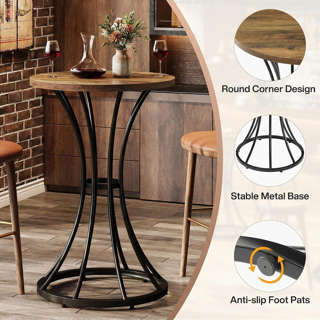 Tribesigns 37.4" H Bar Table, Round Bar Table with Curved Metal Base, Bar Height Table for Small Spaces, Living Room, Kitchen, or Apartments (Brown & Black) (1)