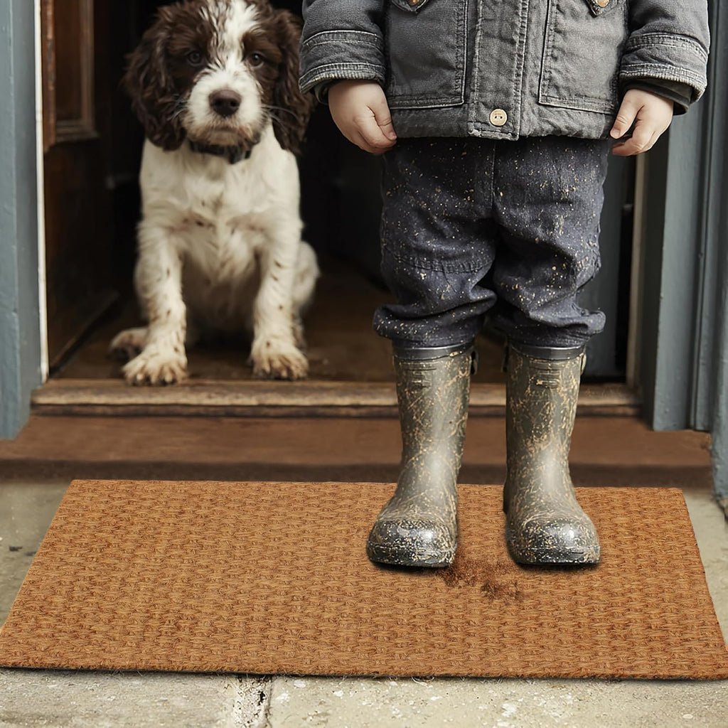 Croft&Cane Woven Coir Doormat – 2 Pack Basketweave Design Non Slip Heavy Duty Back Door Mat - Easy Clean Dirt Trapping Durable Indoor Outdoor Entryway Front Door Mat – 17 x 30 Inches - Natural