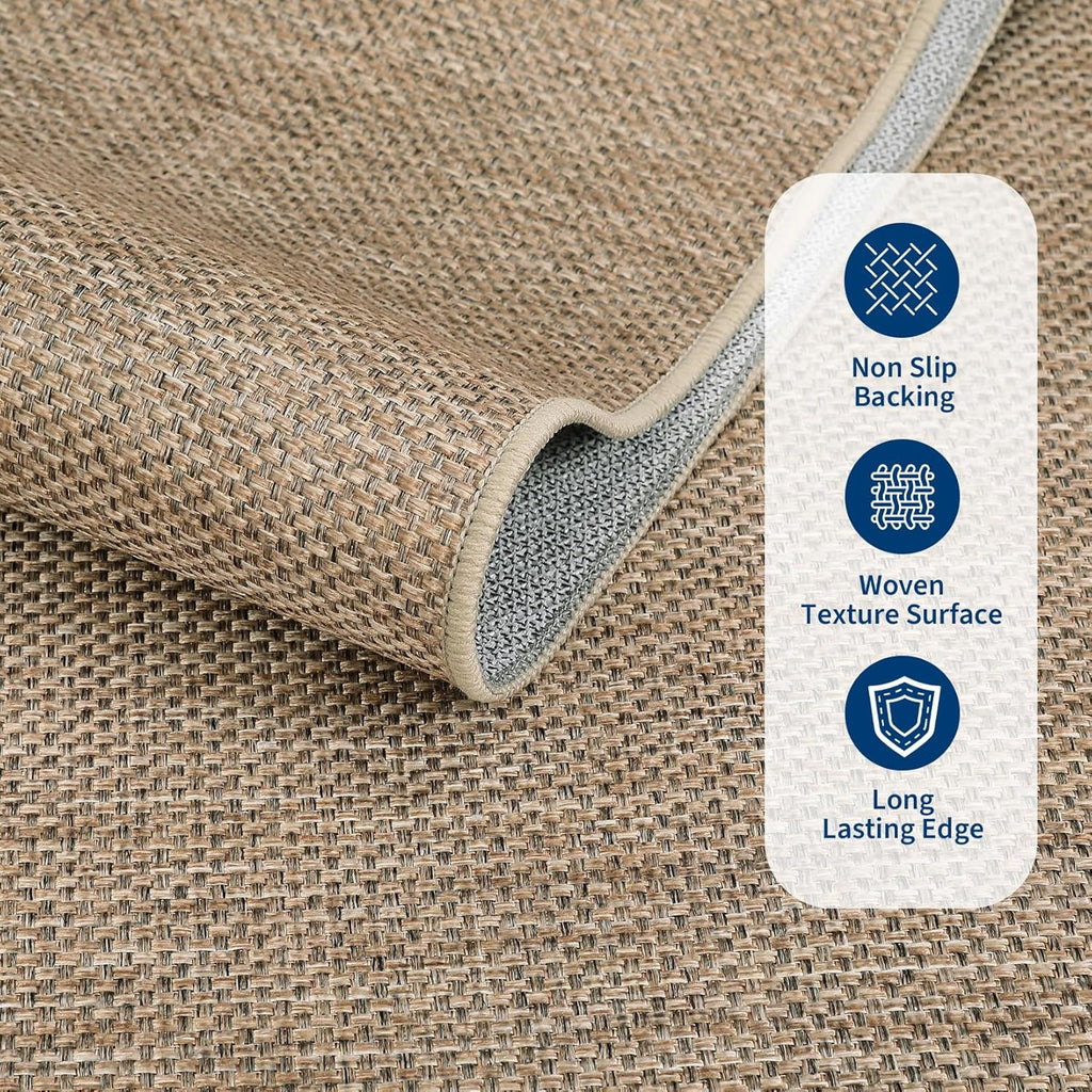 2x6 Runner Rug for Hallway Modern Solid Washable Kitchen Rugs Non Slip Outdoor Patio Runner Rugs Indoor Outdoor Easy Jute Rug Neutral Easy Jute Runners for Porch Entryway Living Room Bedroom, Tan