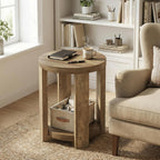Tribesigns Round Side Table, 2-Tier End Table for Living Room & Bedroom, Small Accent Table with Storage Shelf (2, Brown)