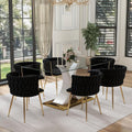 7 Pieces Modern Luxury Glass Dining Set, Large Minimalist Rectangle Dinner Set for 6, 63'' Clear Glass Top Kitchen Table Set with White & Gold Base, Black Dining Chairs, for Apartment
