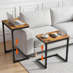 5-Level Adjustable C Side Table - End Table Living Room Bedroom Indoor Small C Shaped Couch Tray Desk, Farmhouse Brown