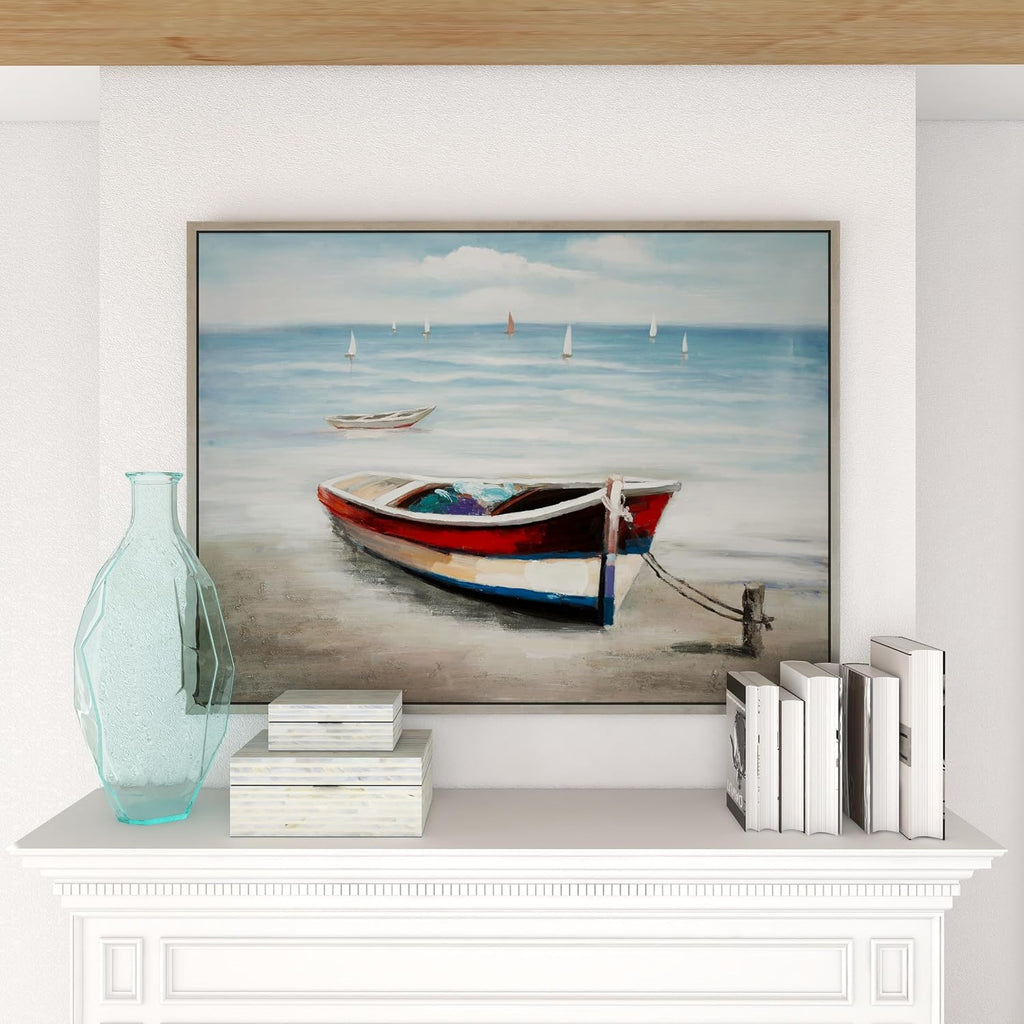 Deco 79 Canvas Sail Boat Framed Wall Art with Silver Frame, 47" x 2" x 36", Multi Colored
