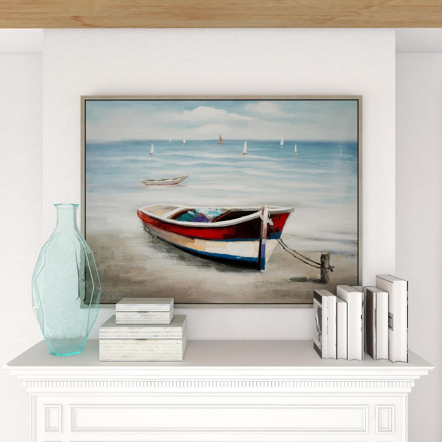 Deco 79 Canvas Sail Boat Framed Wall Art with Silver Frame, 47" x 2" x 36", Multi Colored