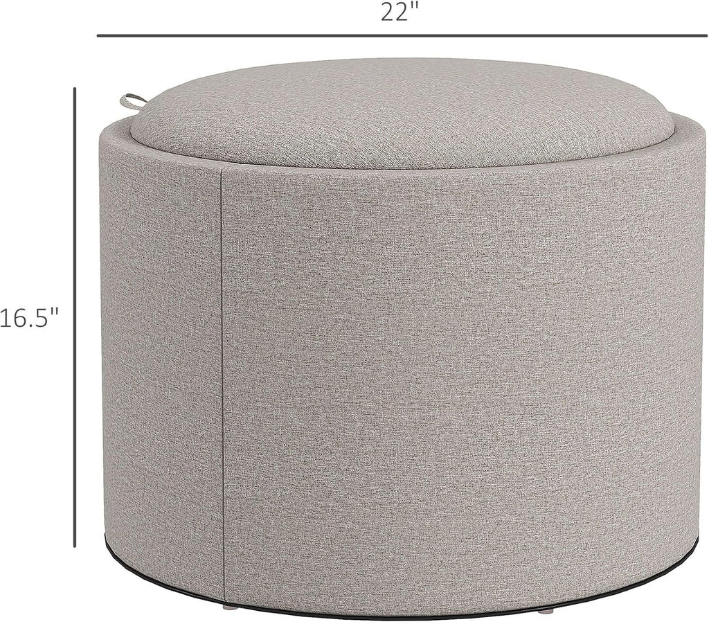 Reversible Storage Ottoman with Lid, Light Gray