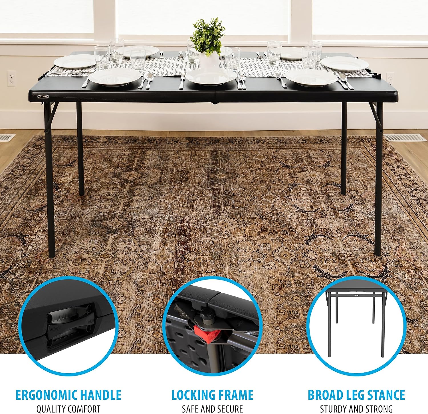 Lifetime 6-Foot Fold in Half Table, 2-Pack, Commercial, Black