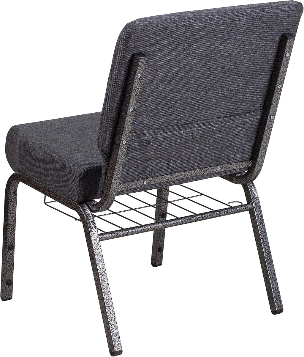 Flash Furniture 4 Pack HERCULES Series 21''W Church Chair in Dark Gray Fabric with Book Rack - Silver Vein Frame