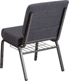 Flash Furniture 4 Pack HERCULES Series 21''W Church Chair in Dark Gray Fabric with Book Rack - Silver Vein Frame