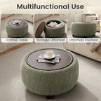 VKNOW 30" Round Storage Ottoman, Ottoman Coffee Table with Removable Wood Top and Solid Wood Legs for Living Room, Bedroom, Apartments(Green)