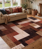 YIHOUSE Brown Modern 5x7 Area Rugs for Living Room, Washable Geometric Patchwork Rug for Bedroom Playroom Non Slip Low Pile, Southwestern Rustic Throw Carpet for Entryway Home Office