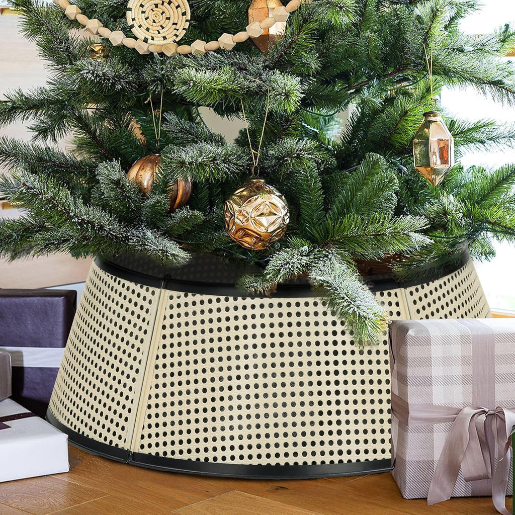 BAYN Metal Christmas Tree Collar, 28-Inch Diameter Base Cover Christmas Tree Ring Stand - Cream