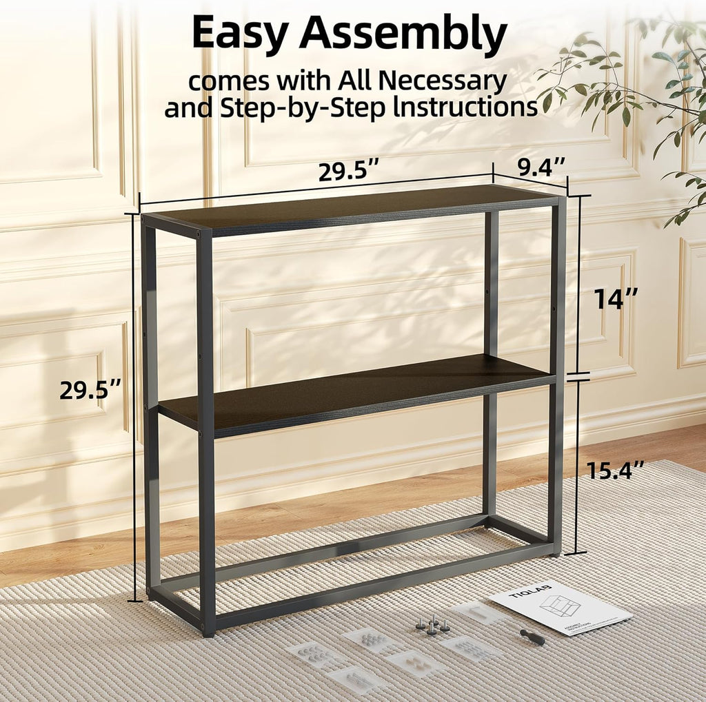 TIQLAB Small Entryway Table, 29.5" Narrow Console Table with Shelves, Sofa Table, Couch Table, Side Table, Entry Table for Hallway, Living Room, Small Space, Black
