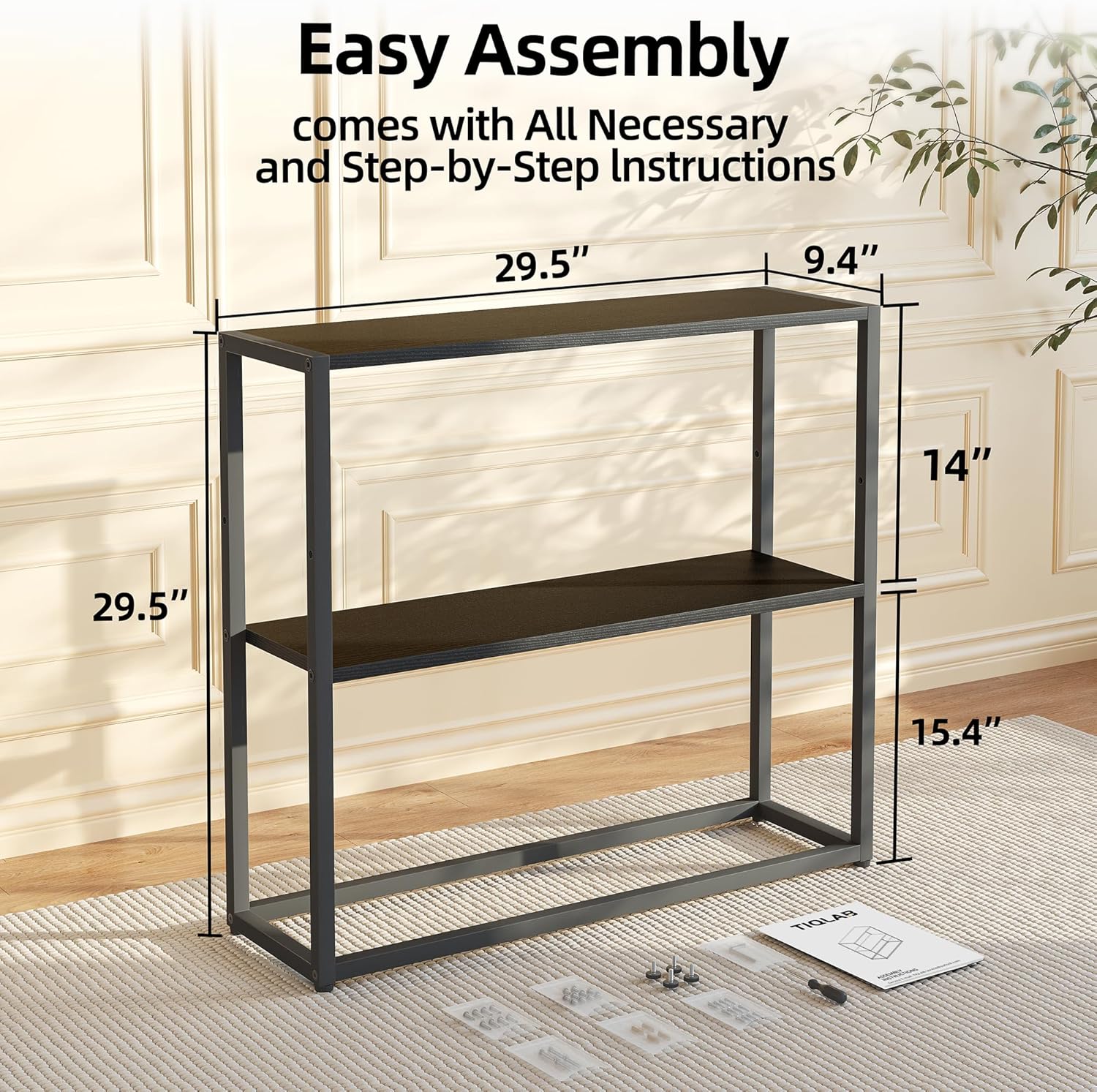 TIQLAB Small Entryway Table, 29.5" Narrow Console Table with Shelves, Sofa Table, Couch Table, Side Table, Entry Table for Hallway, Living Room, Small Space, Black