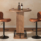 IRONCK Round Bar Table, 39.4" H Wood Bistro Pub Table with Metal Ring Footrest for Coffee Cocktail Dining Living Room, Bar Studio Apartment and Small Space, Brown(Only Table)