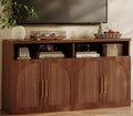 Fluted Buffet Cabinet with Storage, 63" Wide Wood Sideboard Credenza with 4 Doors & Open Storage Shelf, Modern Kitchen Entryway Accent Table for Dining Room Living Room, Kitchen, Hallway, Walnut
