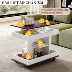 Adjustable End Table with Wheels, Modern Lift-Top Sofa Side Table, 360° Rotating Top & Storage Shelf – Multifunctional Small Space Furniture for Living Room, Bedroom, Office (White)